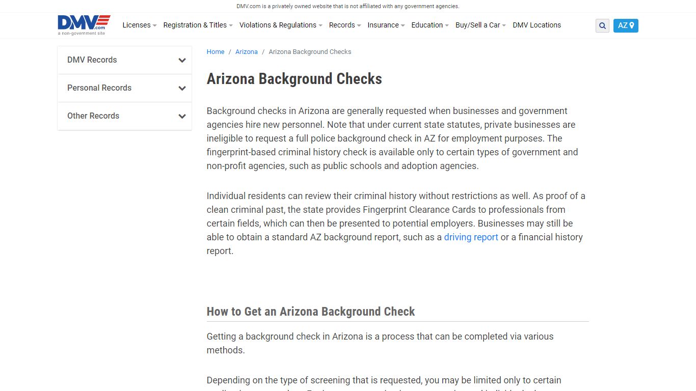 Arizona Background Checks | DMV.com