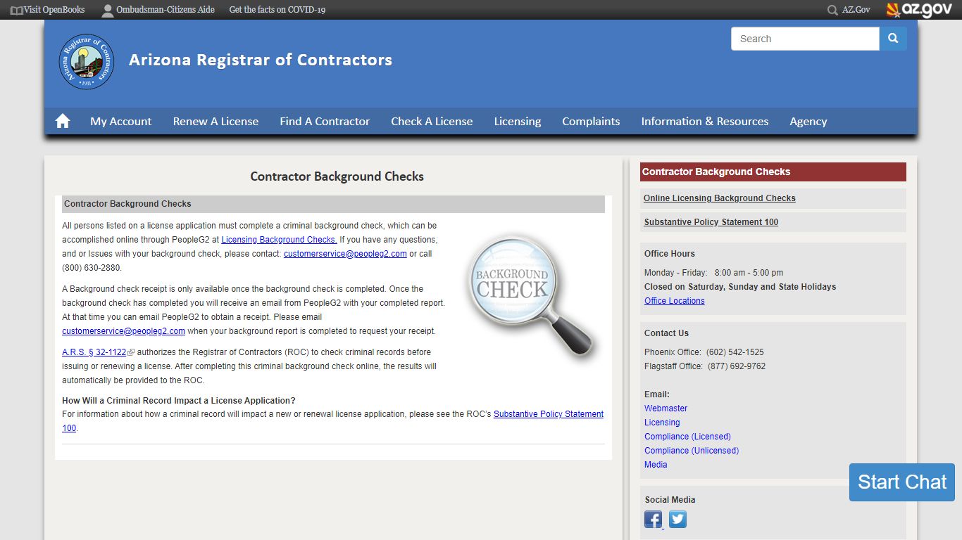 Contractor Background Checks | Arizona Registrar of Contractors